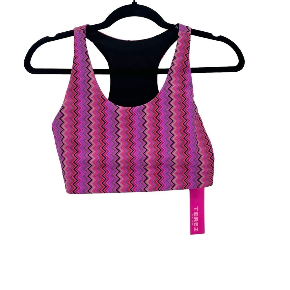Terez Duo Knit Magenta Zig Zag Sports Bra Racerback Pink Size M NWT - Picture 10 of 12